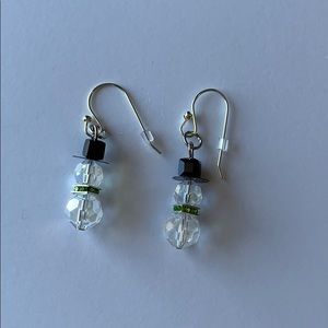 Green Snowman Dangle Bead Earrings